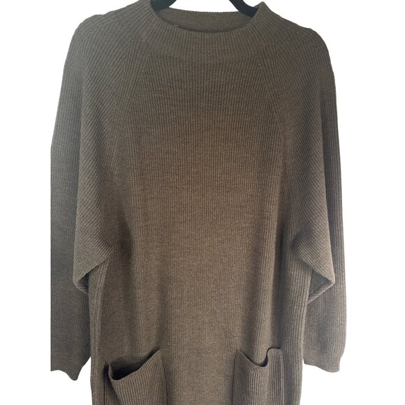 Uniqlo U Womens Large Olive Mock Neck Long Sleeve Knit Dress With Pockets NWT - Picture 14 of 16